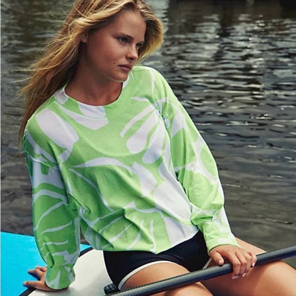FP Movement| Lime Green | Leaf Print | Long Sleeve Top | XS | Oversized - Picture 9 of 9
